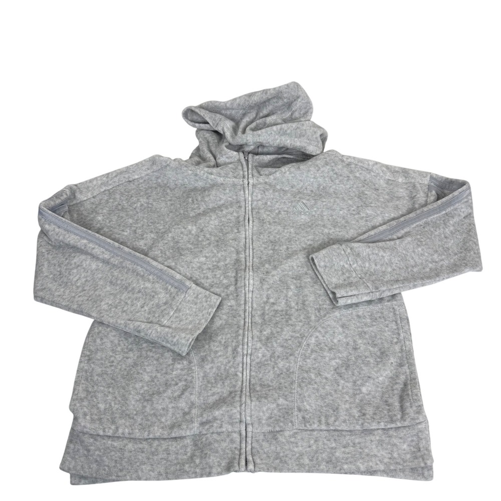 Adidas Kids Girls Gray Fleece Zip Up Hoodie Jacket Size Large 14 Logo Athleisure